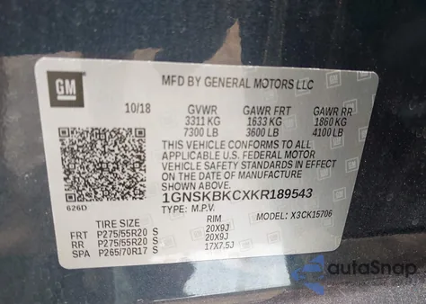 2019 Chevrolet Tahoe Lt z USA, uszkodzony, nr VIN 1GNSKBKCXKR189543